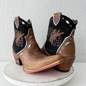 Lane RODEO HOUSTON Cowboy Booties Brown Western Snip Toe Short Boots Women 12